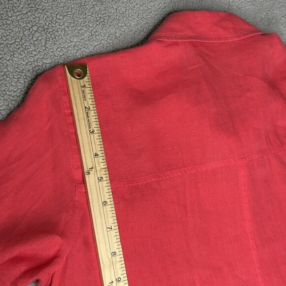 Eileen Fisher Linen Top S Coral Button Up Asymmetrical Hem Organic Irish Linen - Picture 10 of 11